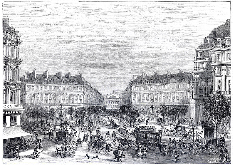 Opera Garnier house with The Avenue de l'Opéra in Paris 1874